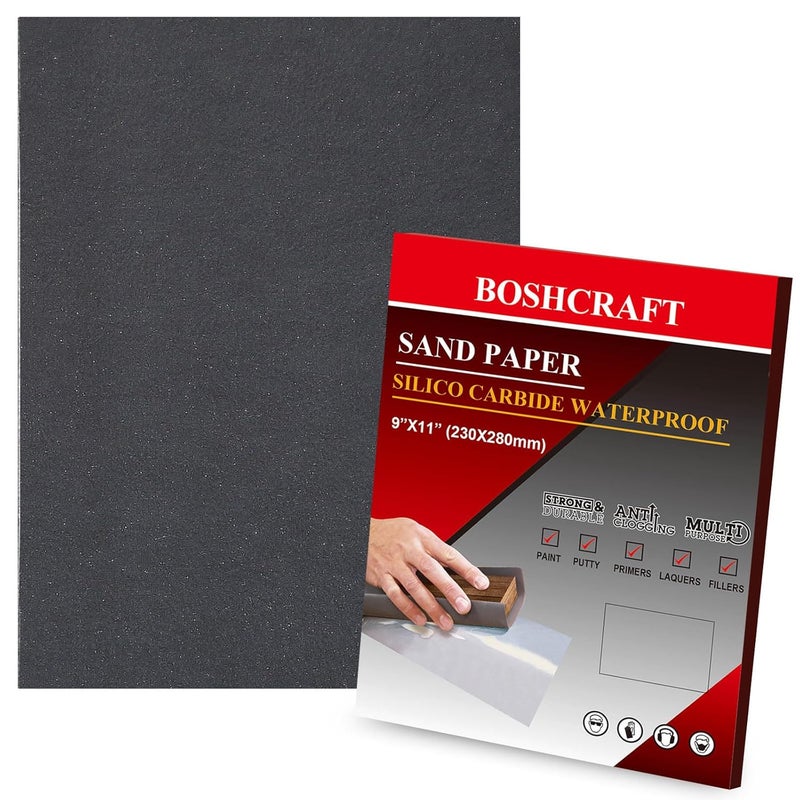 BOSHCRAFT 1500 Grit Sand Paper, 12Pcs Wet or Dry Sandpaper Assortment Sandpaper for Wood Metal Furniture Hand Sander Sand Paper Set Sandpaper Sheets Cut for Use 9" x 11"/12 Sheets - Image 1